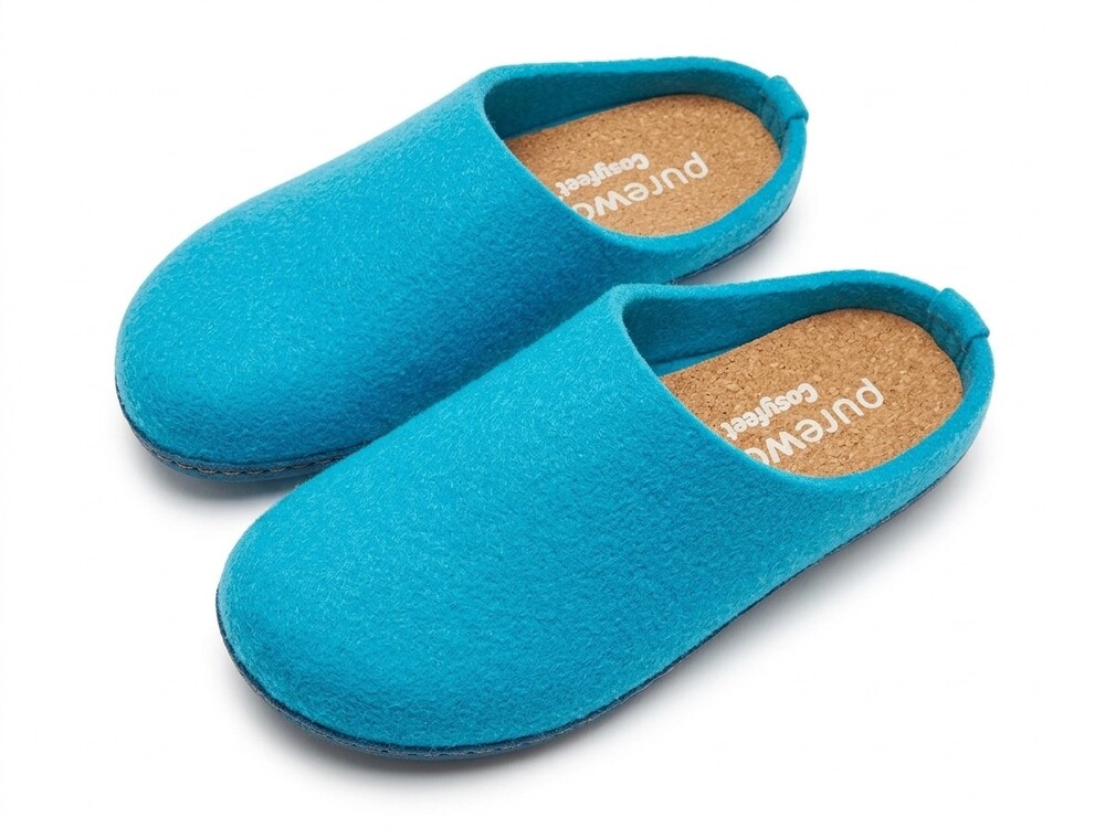 Cosyfeet Purewool Felt Slipperы Clogs Wool Cork Insoles Teal Blue Womens Size 7